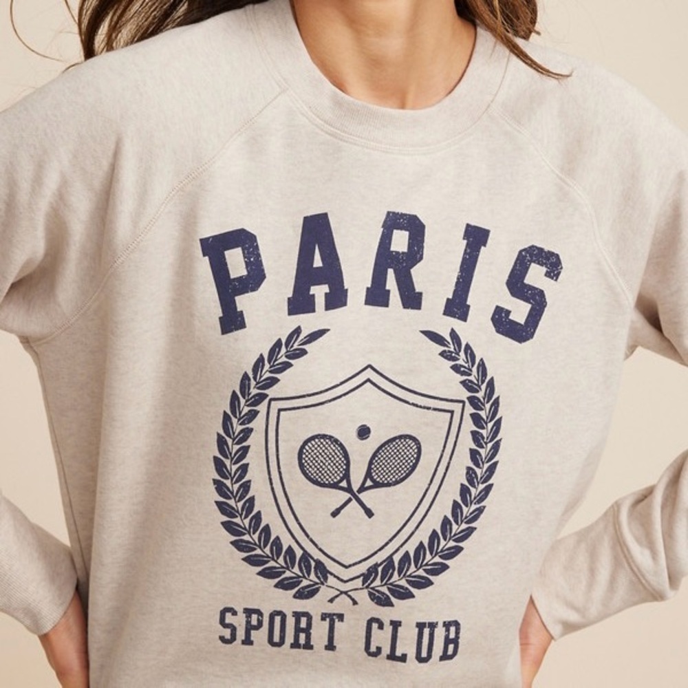 Maurices Paris Sports Club Sweatshirt Cream Navy Blue Preppy XXlarge Women’s